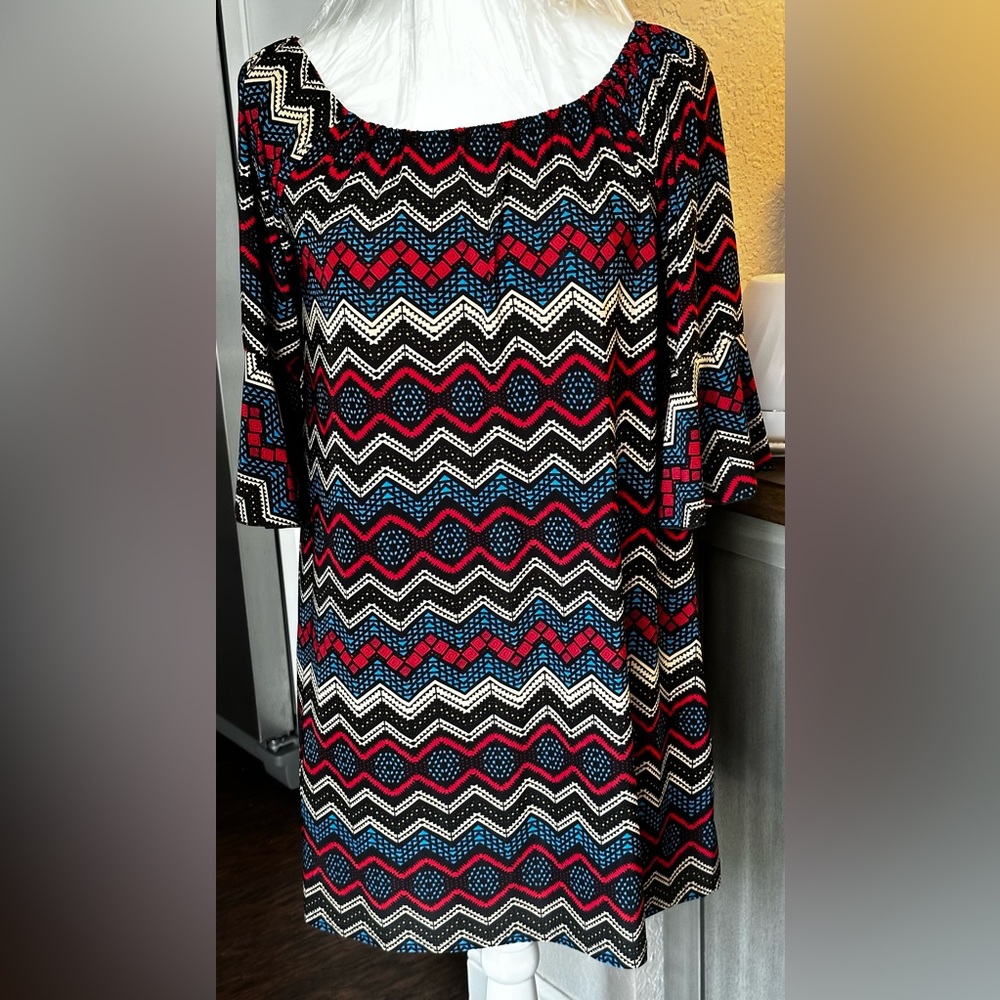 New size M flare  flounce sleeves / dress with zigzag multi colors design..